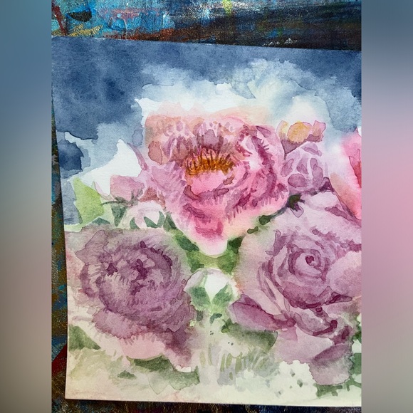 Floral Watercolor Painting Original Art Flower Bouquet Still Life home Decor - Picture 2 of 5